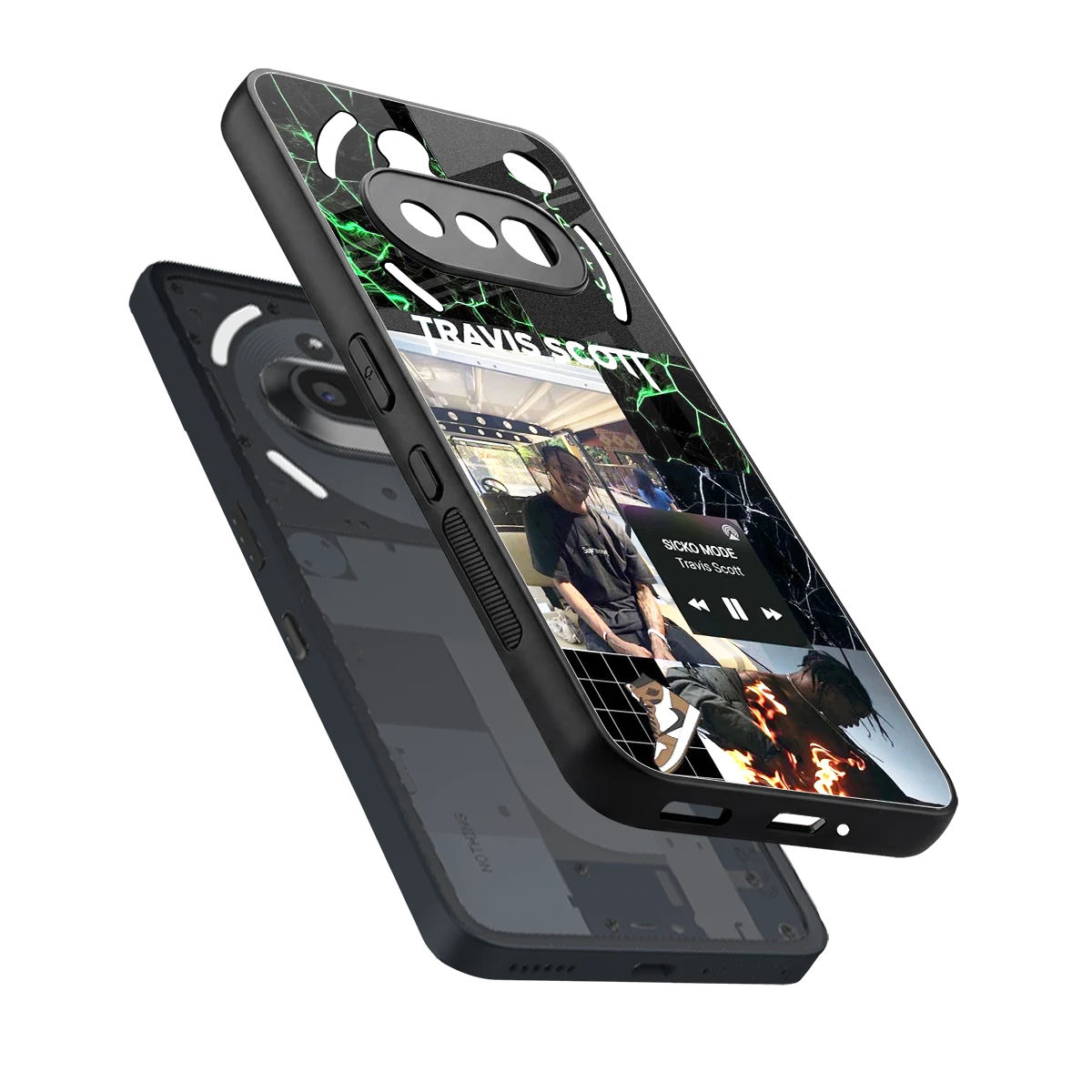 Travis Scott sleek nothing phone 3a cover with tempered glass back and TPU edges