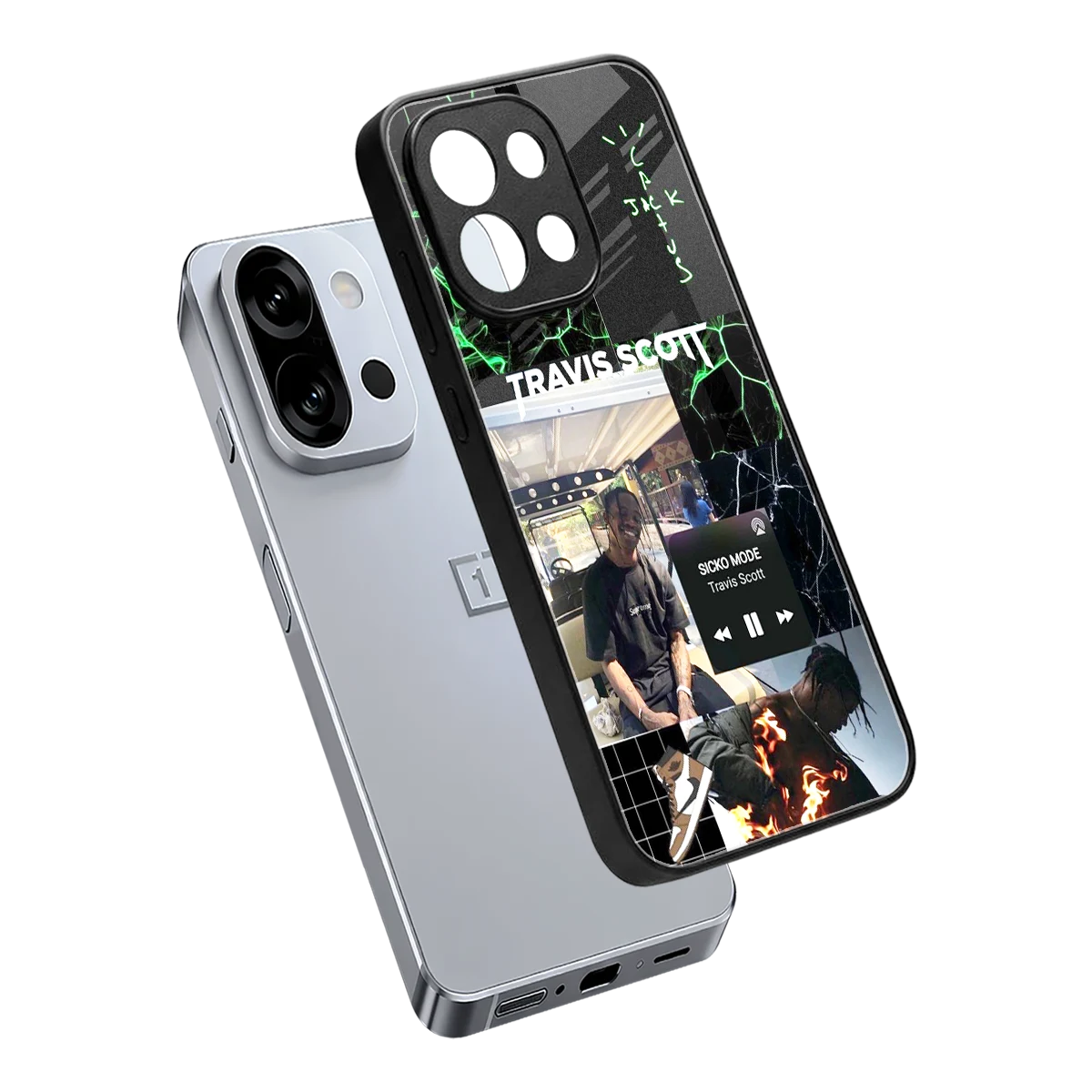Travis Scott sleek oneplus 13s cover with tempered glass back and TPU edges