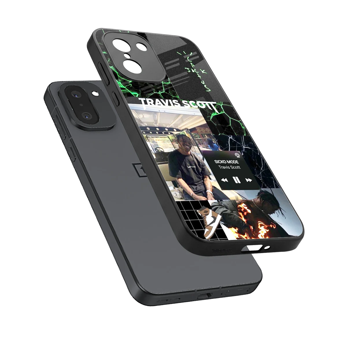 Travis Scott sleek oneplus 15r cover with tempered glass back and TPU edges