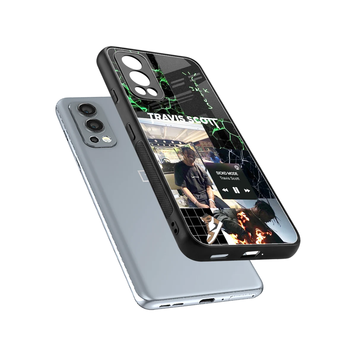 Travis Scott sleek oneplus nord 2 cover with tempered glass back and TPU edges