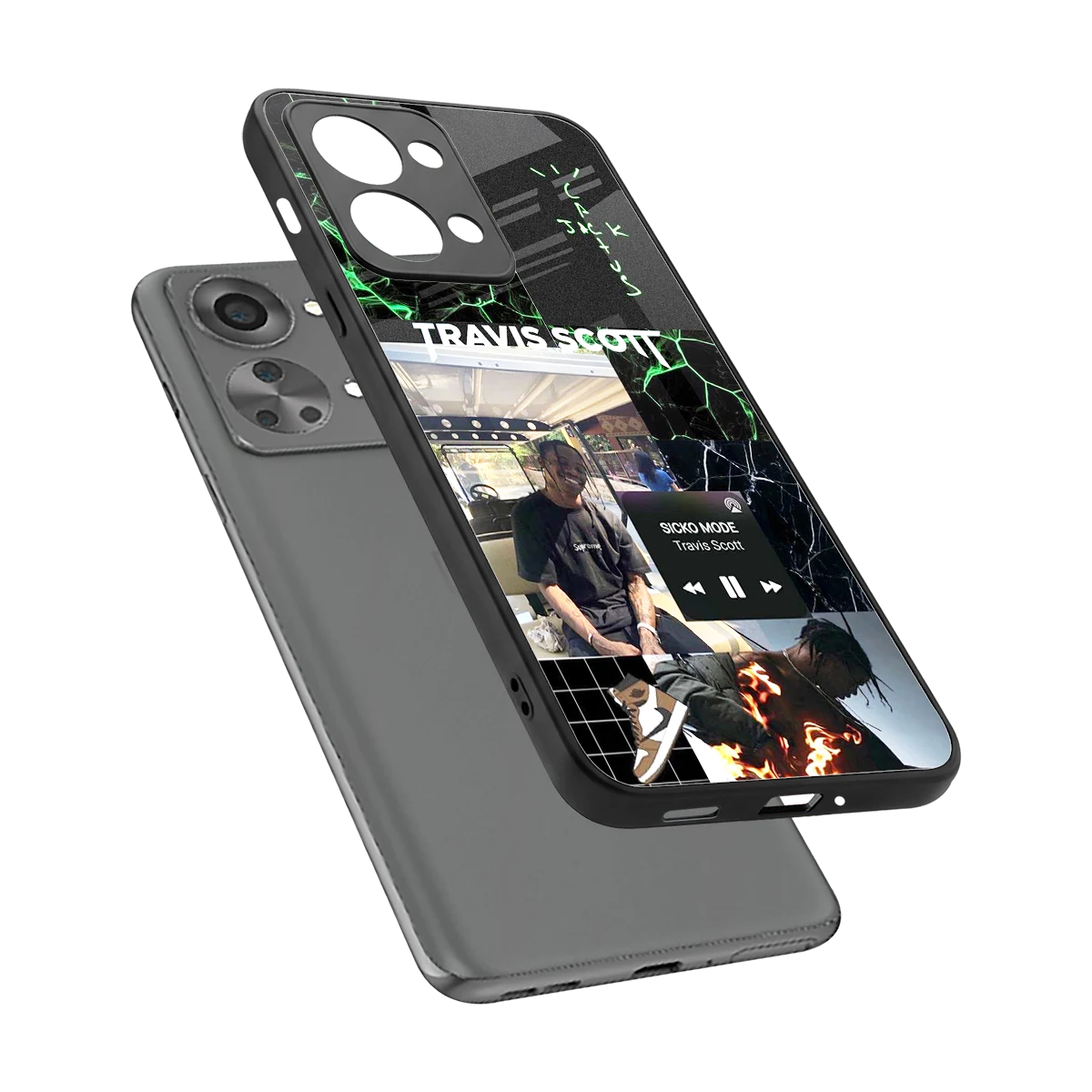 Travis Scott sleek oneplus nord 2t cover with tempered glass back and TPU edges