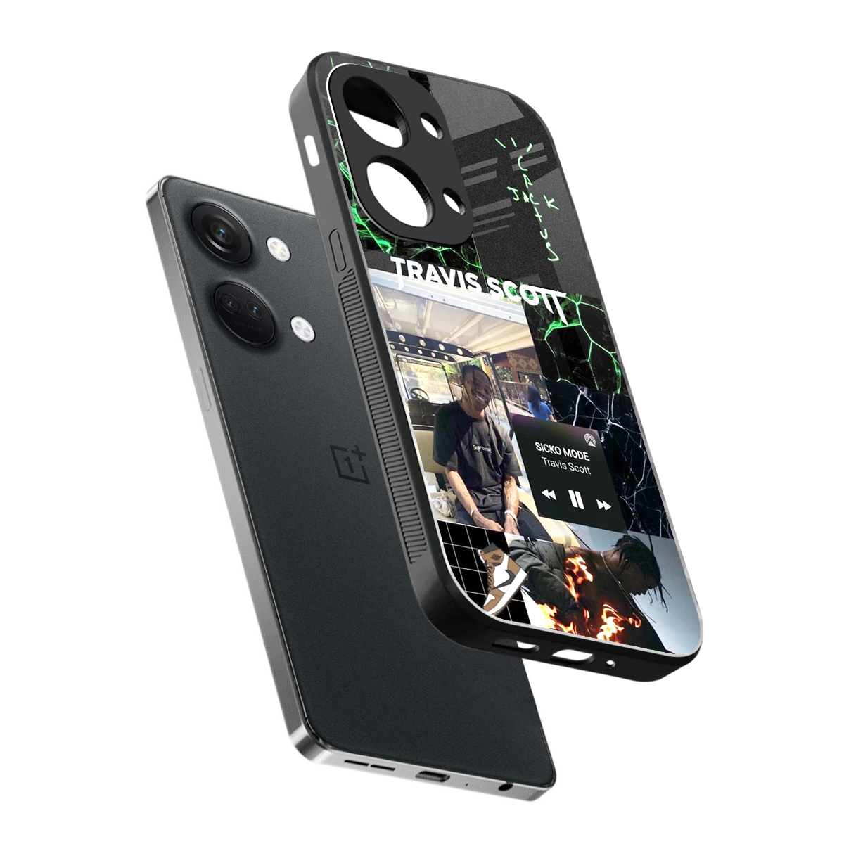 Travis Scott sleek oneplus nord 3 cover with tempered glass back and TPU edges