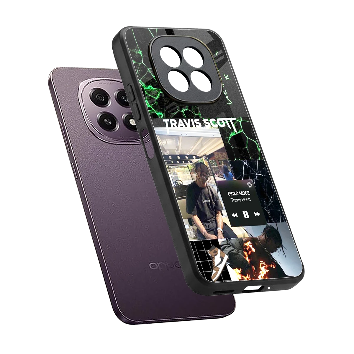 Travis Scott sleek oppo f29 5g cover with tempered glass back and TPU edges