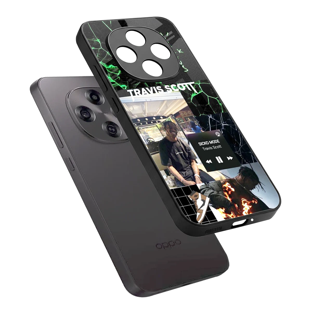 Travis Scott sleek oppo f31 pro 5g cover with tempered glass back and TPU edges