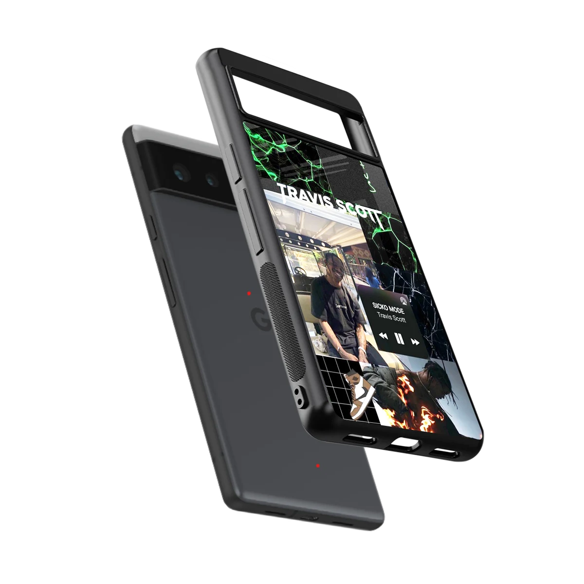 Travis Scott sleek google pixel 6a cover with tempered glass back and TPU edges