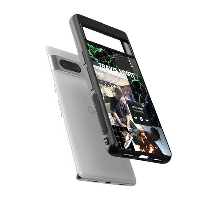 Travis Scott sleek google pixel 7a cover with tempered glass back and TPU edges