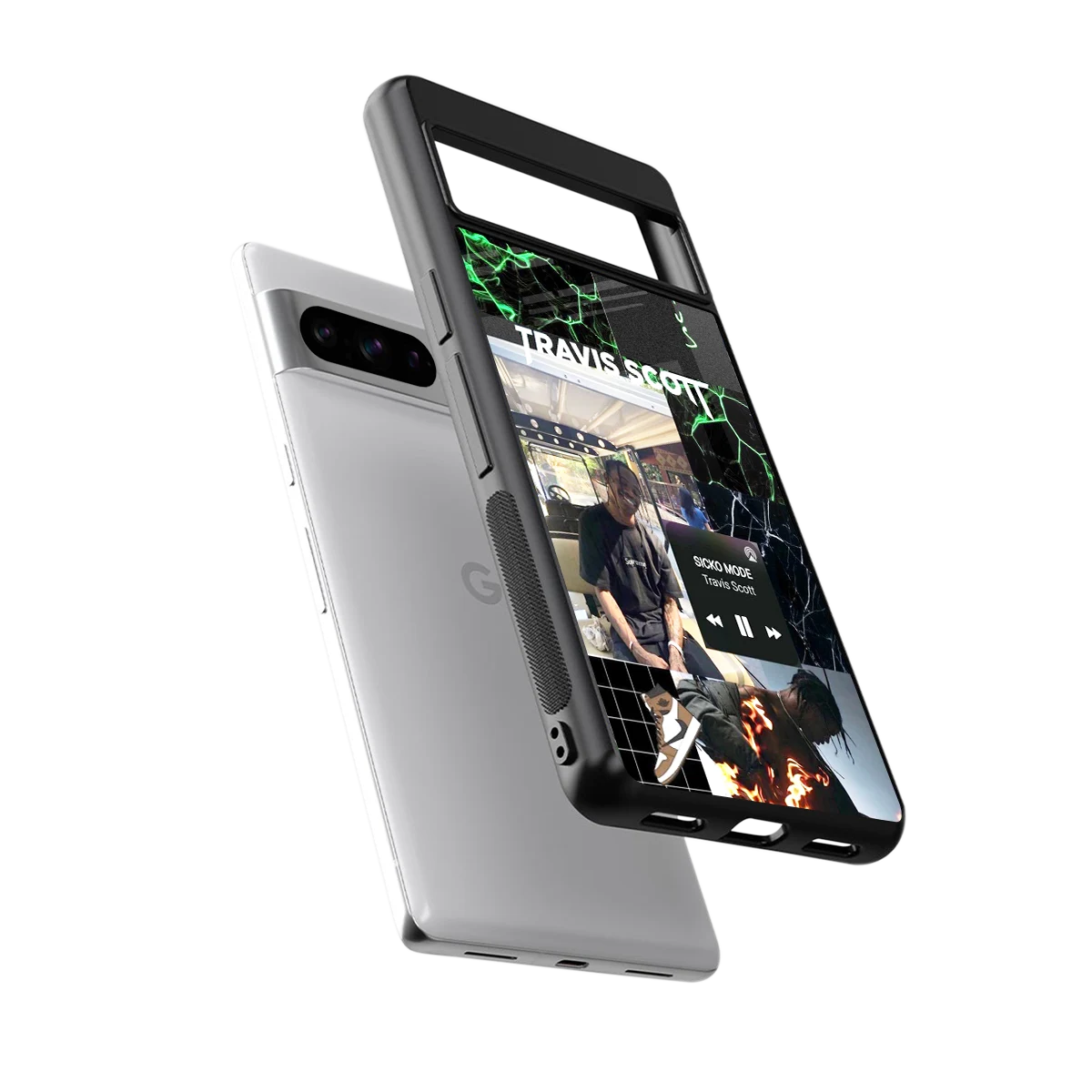 Travis Scott sleek google pixel 8 pro cover with tempered glass back and TPU edges