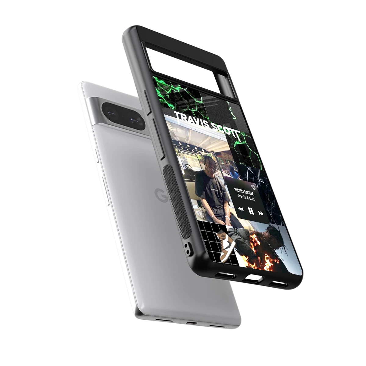 Travis Scott sleek google pixel 8 cover with tempered glass back and TPU edges