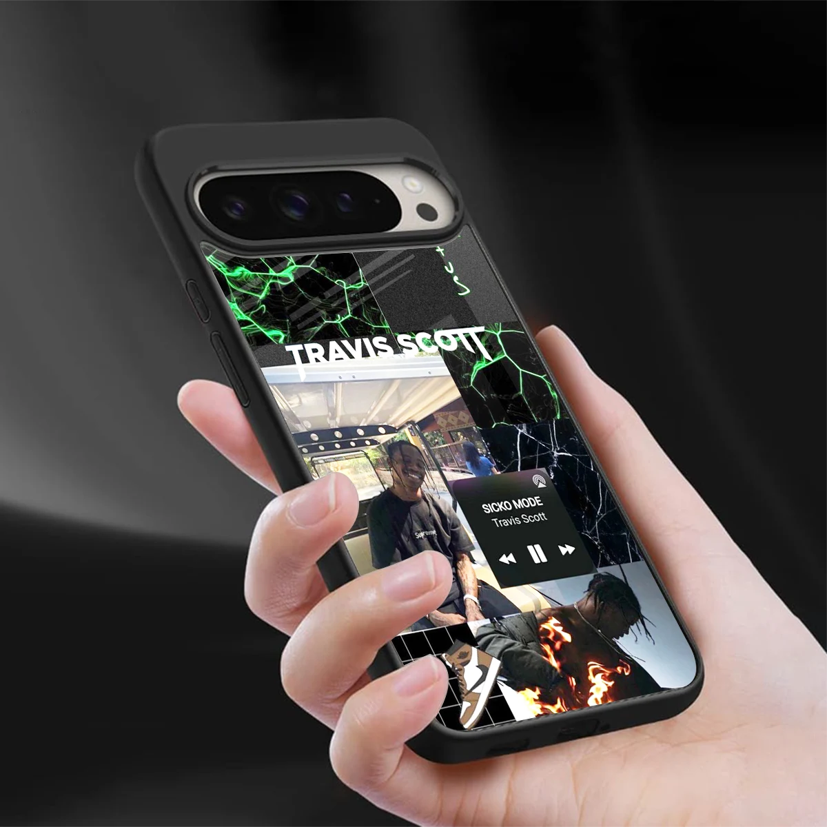 Travis Scott sleek google pixel 9 pro cover with tempered glass back and TPU edges