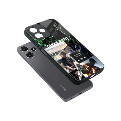 Travis Scott sleek redmi 12 5g cover with tempered glass back and TPU edges