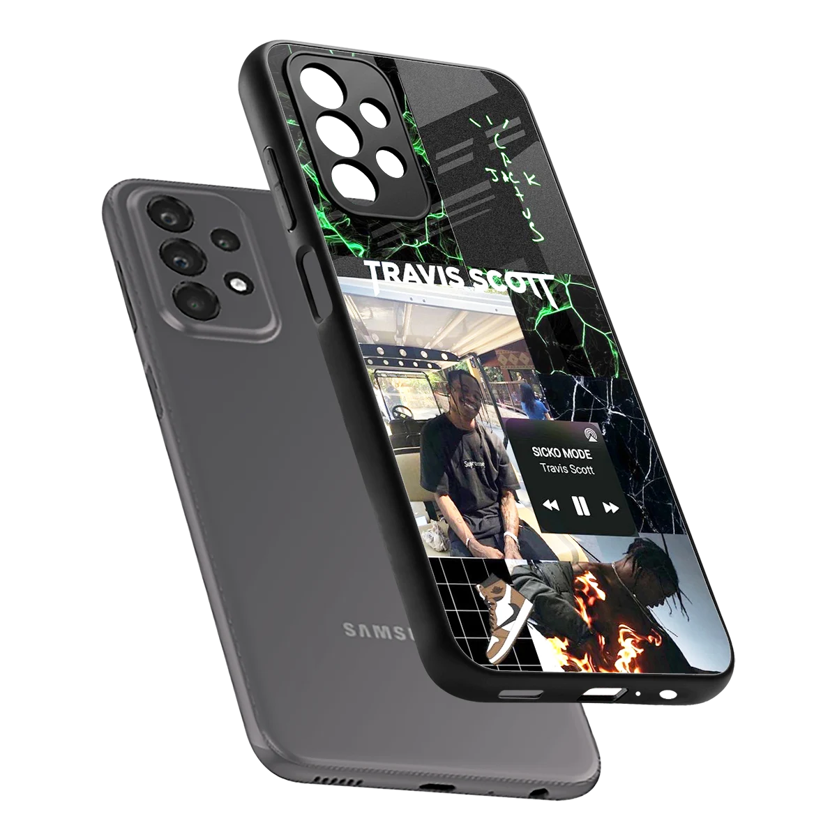 Travis Scott sleek samsung galaxy a23 cover with tempered glass back and TPU edges