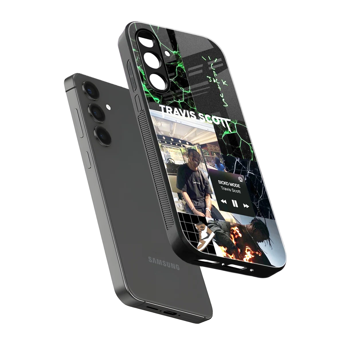 Travis Scott sleek samsung galaxy a55 5g cover with tempered glass back and TPU edges