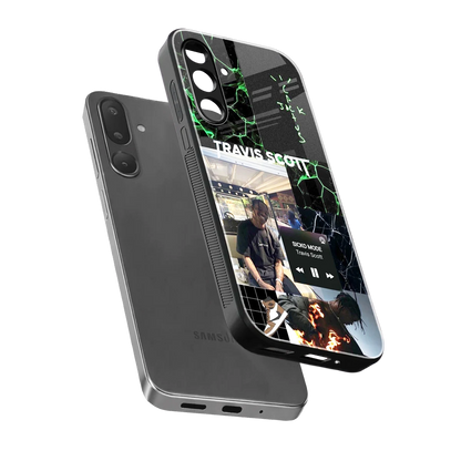 Travis Scott sleek samsung galaxy m56 5g cover with tempered glass back and TPU edges