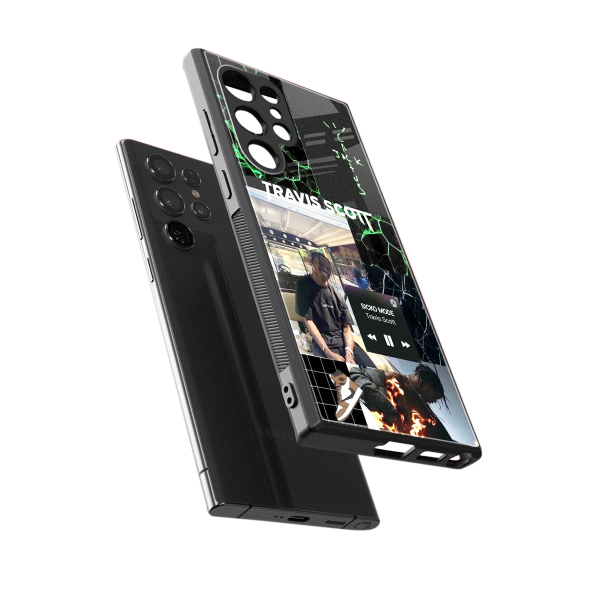 Travis Scott sleek samsung galaxy s23 ultra cover with tempered glass back and TPU edges