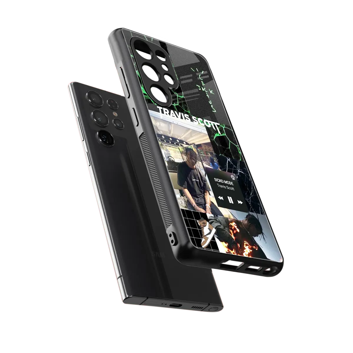 Travis Scott sleek samsung galaxy s25 ultra cover with tempered glass back and TPU edges