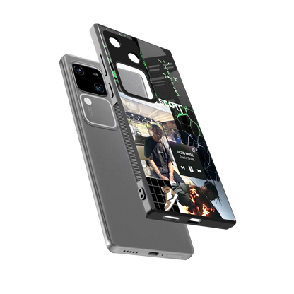 Travis Scott sleek vivo v30 cover with tempered glass back and TPU edges