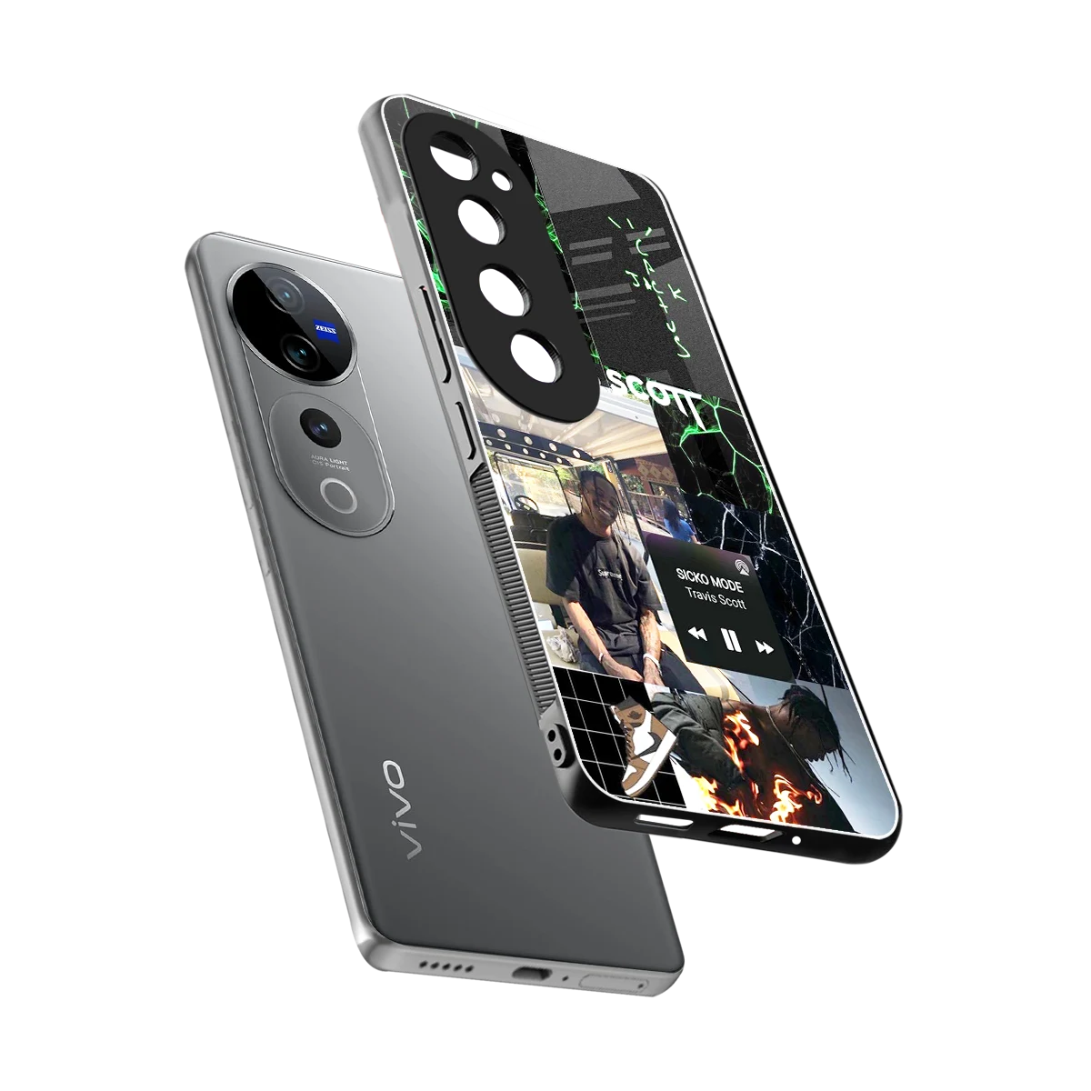 Travis Scott sleek vivo v40 pro cover with tempered glass back and TPU edges