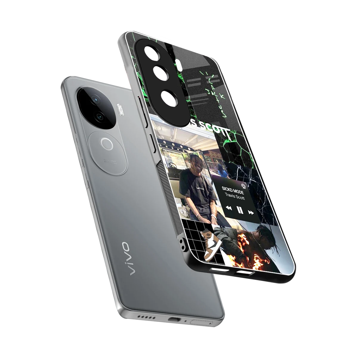 Travis Scott sleek vivo v40e cover with tempered glass back and TPU edges