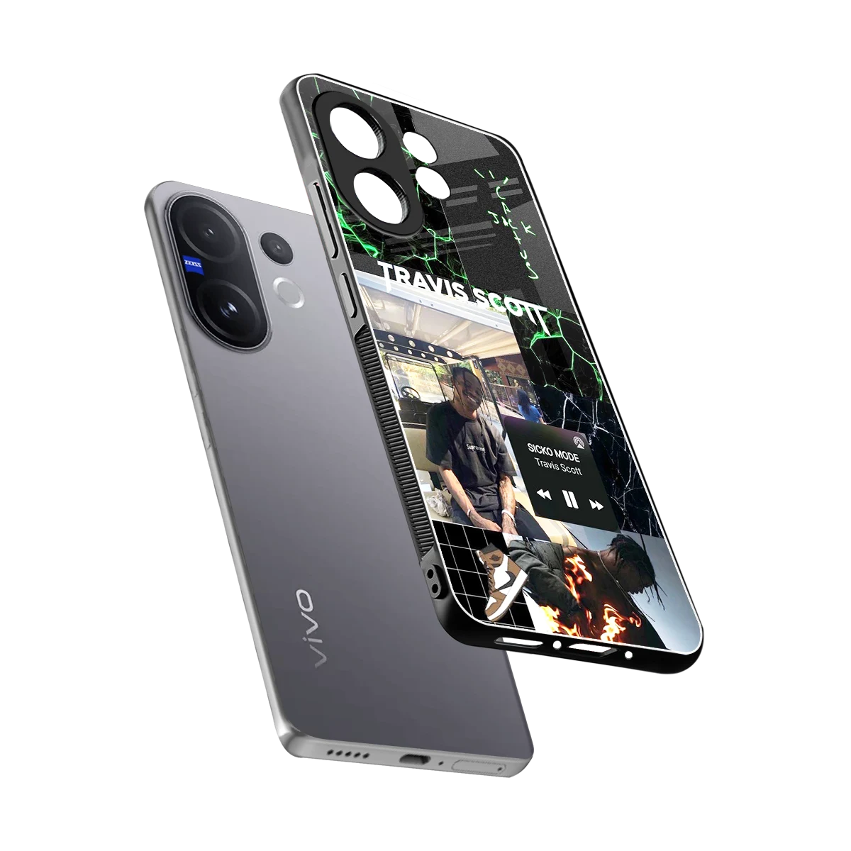 Travis Scott sleek vivo v60 cover with tempered glass back and TPU edges