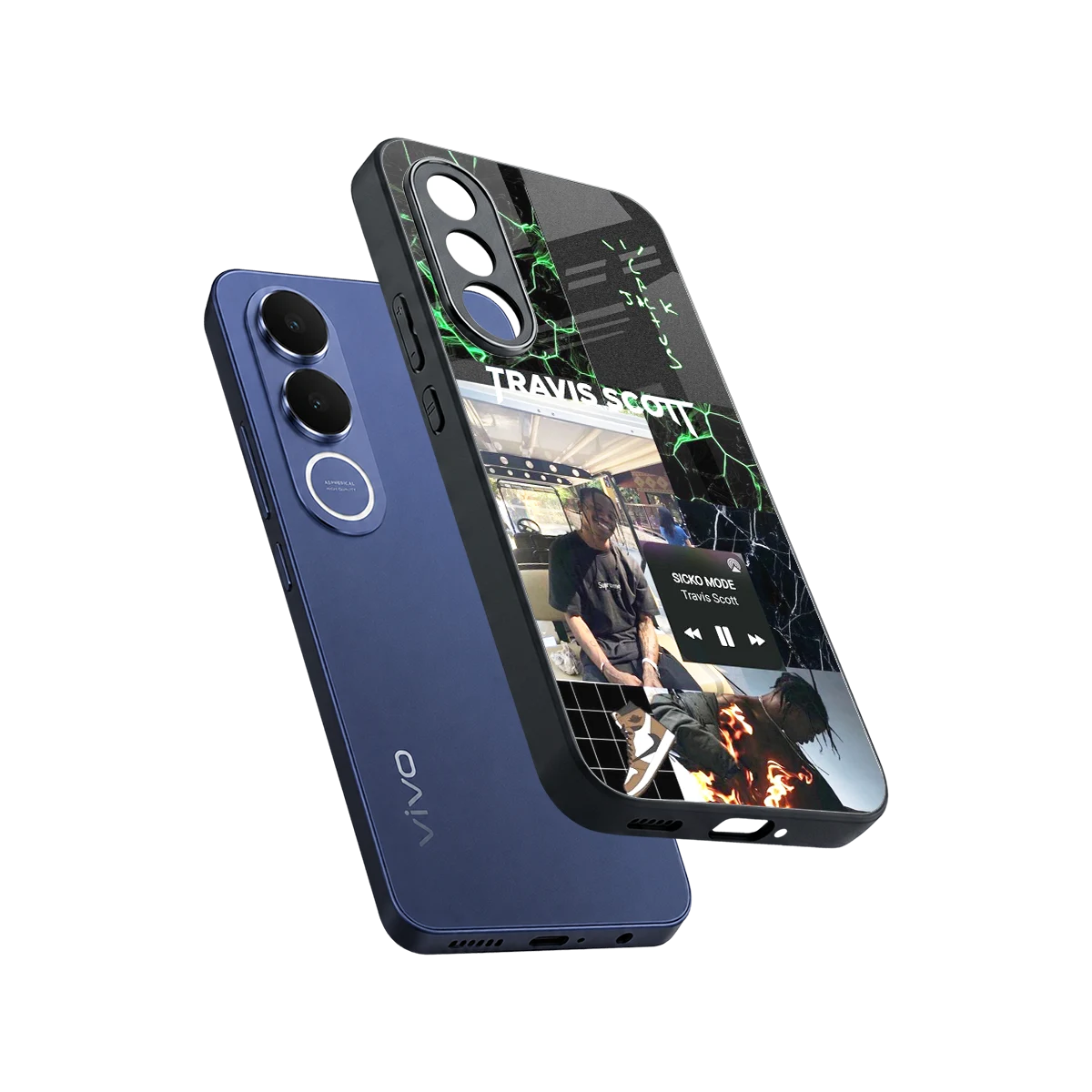 Travis Scott sleek vivo v70 fe cover with tempered glass back and TPU edges