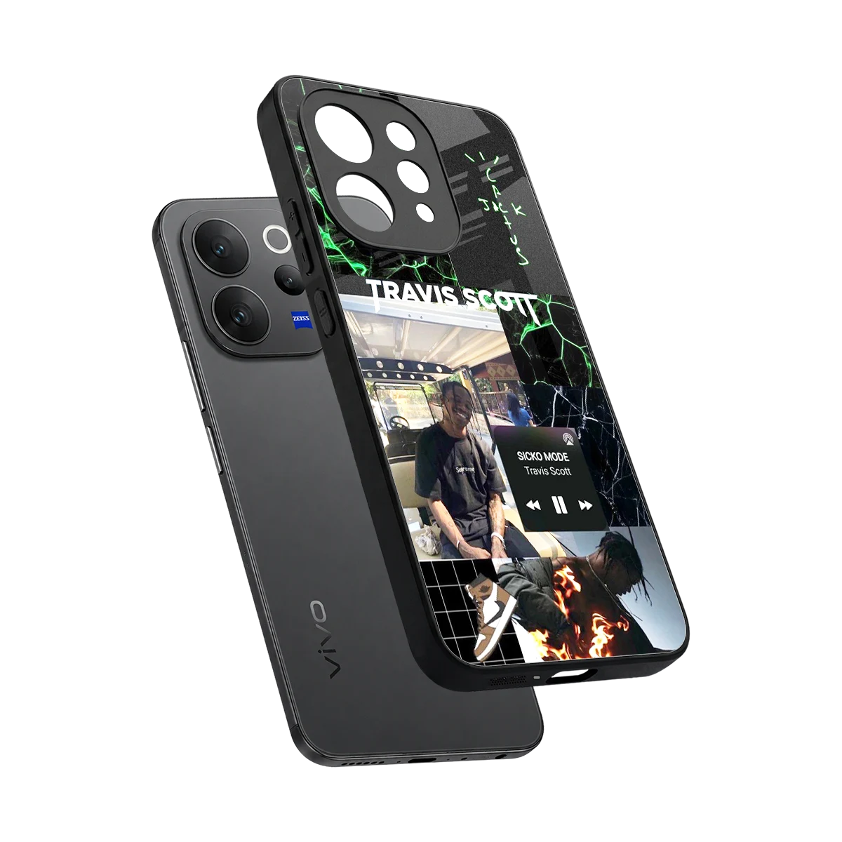 Travis Scott sleek vivo v70 elite cover with tempered glass back and TPU edges