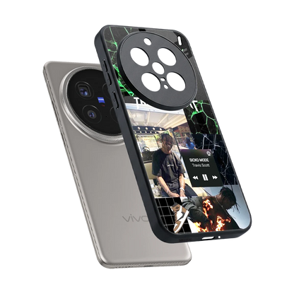 Travis Scott sleek vivo x200 pro cover with tempered glass back and TPU edges