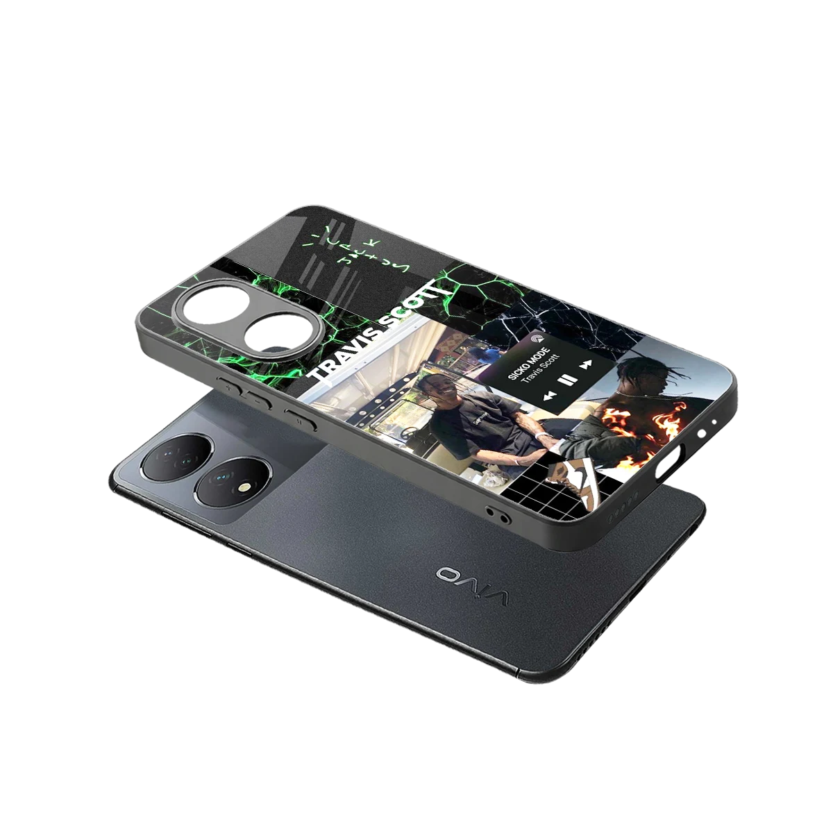 Travis Scott sleek Vivo-y100 cover with tempered glass back and TPU edges