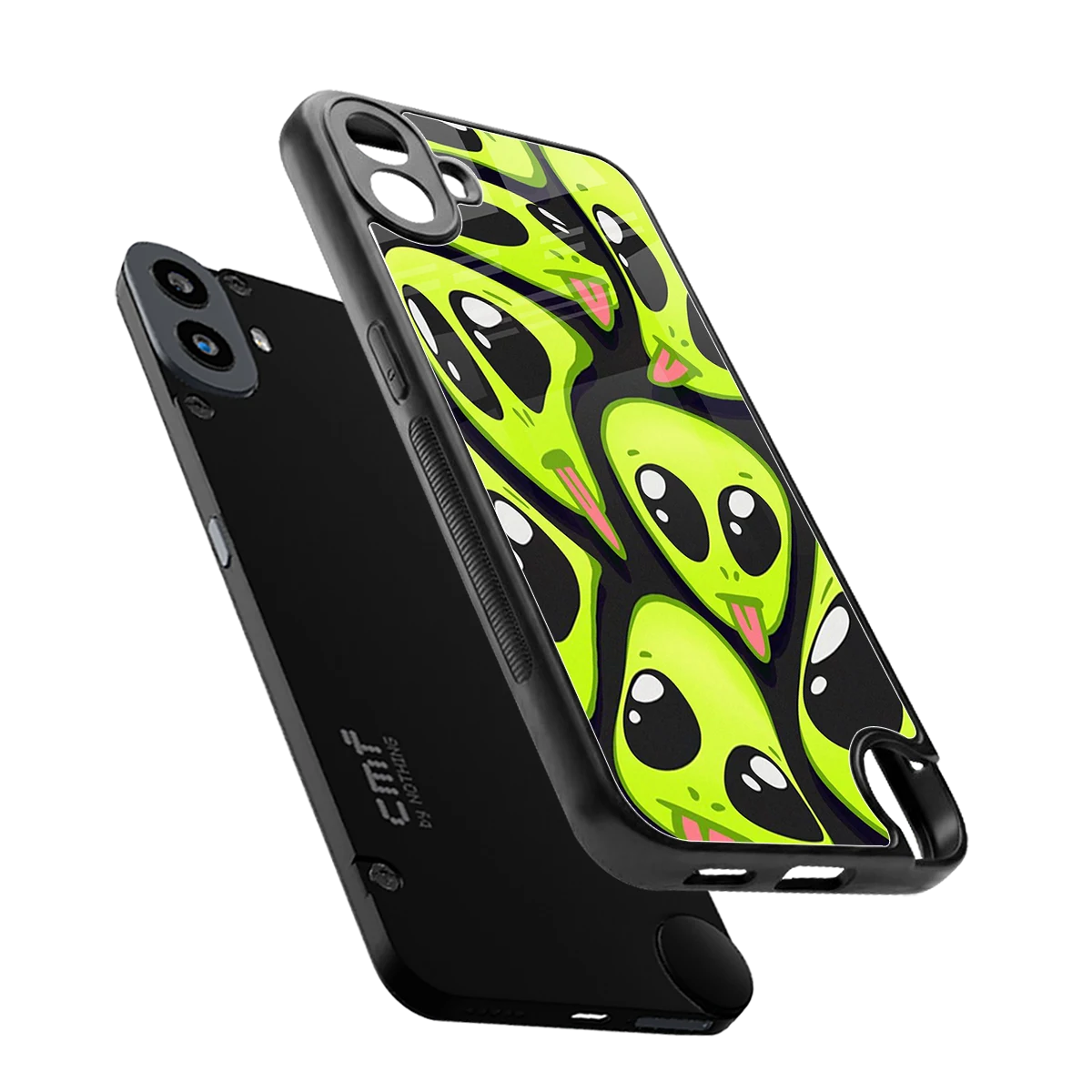 Trippy Aliens sleek cmf nothing phone 1 cover with tempered glass back and TPU edges