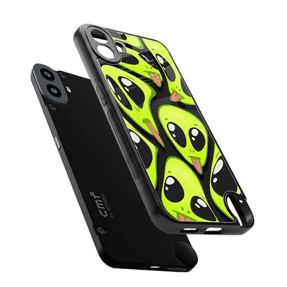 Trippy Aliens sleek cmf nothing phone 1 cover with tempered glass back and TPU edges