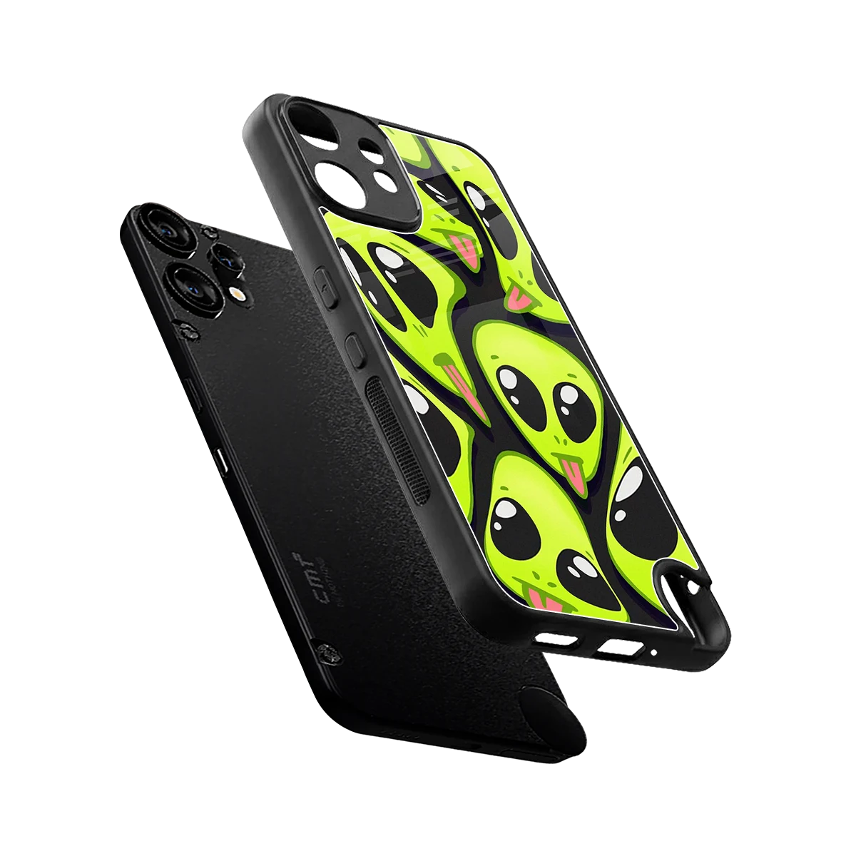 Trippy Aliens sleek cmf nothing phone 2 pro cover with tempered glass back and TPU edges