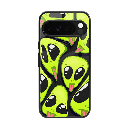 Trippy Aliens back phone cover | glass case for google pixel 10 pro xl
