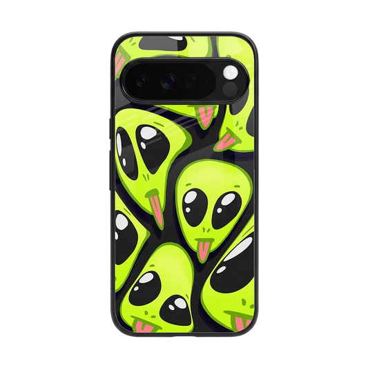 Trippy Aliens back phone cover | glass case for google pixel 10 pro xl