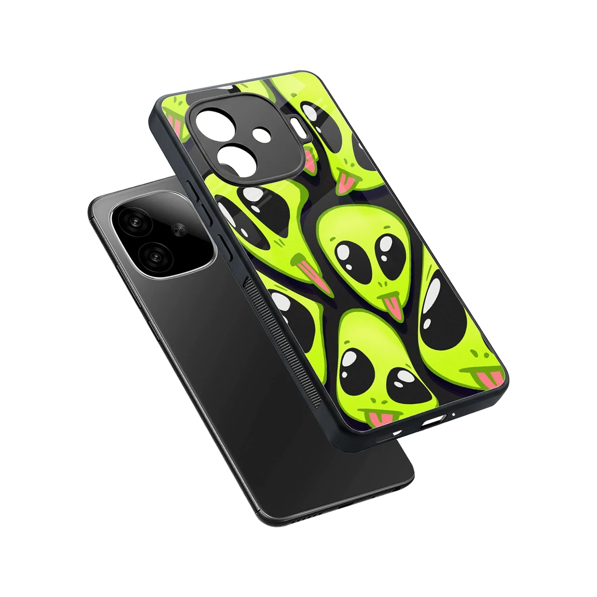 Trippy Aliens sleek iqoo neo 10r 5g cover with tempered glass back and TPU edges