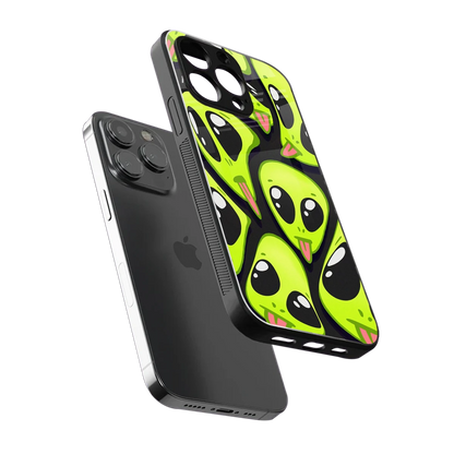 Trippy Aliens sleek iphone 13 pro cover with tempered glass back and TPU edges