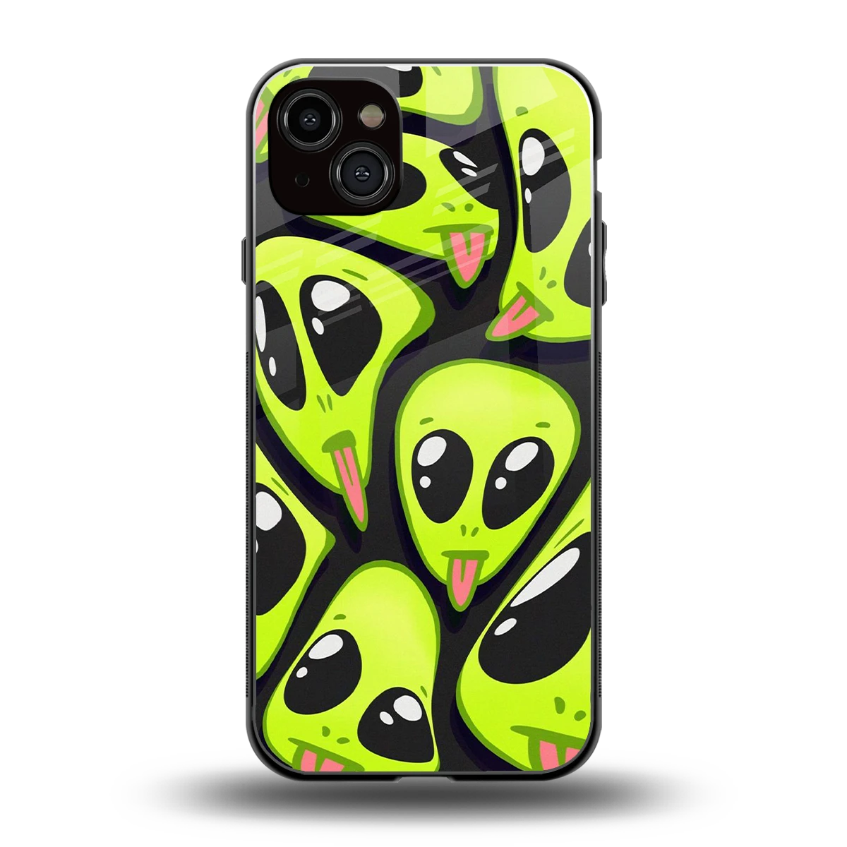 Trippy Aliens back phone cover | glass case for iphone 15 plus