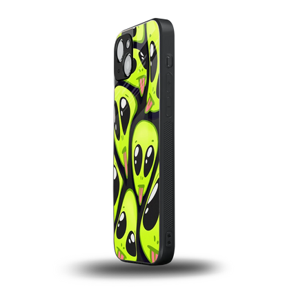 Trippy Aliens iphone 15 plus mobile cover | shockproof glass phone case