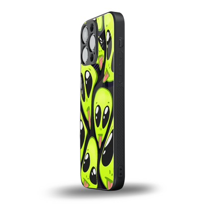 Trippy Aliens iphone 15 pro max mobile cover | shockproof glass phone case