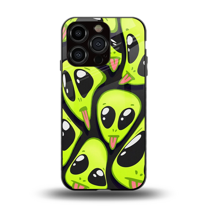 Trippy Aliens back phone cover | glass case for iphone 15 pro