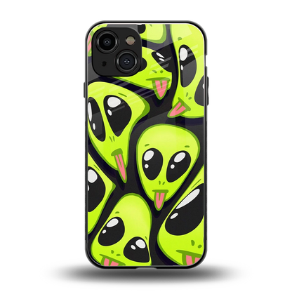 Trippy Aliens back phone cover | glass case for iphone 15