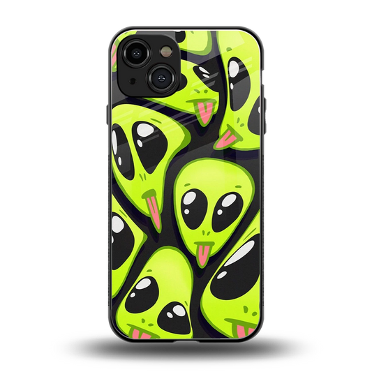 Trippy Aliens back phone cover | glass case for iphone 15