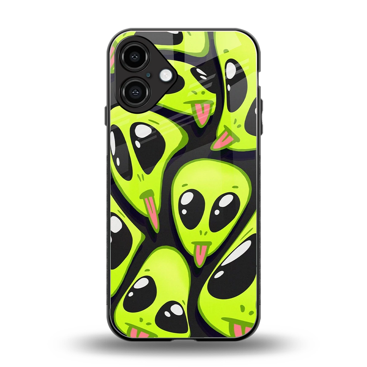 Trippy Aliens back phone cover | glass case for iphone 16 plus