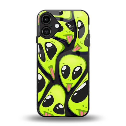 Trippy Aliens back phone cover | glass case for iphone 16 plus