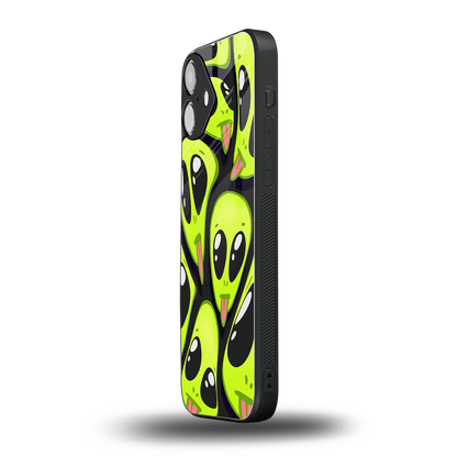Trippy Aliens iphone 16 plus mobile cover | shockproof glass phone case