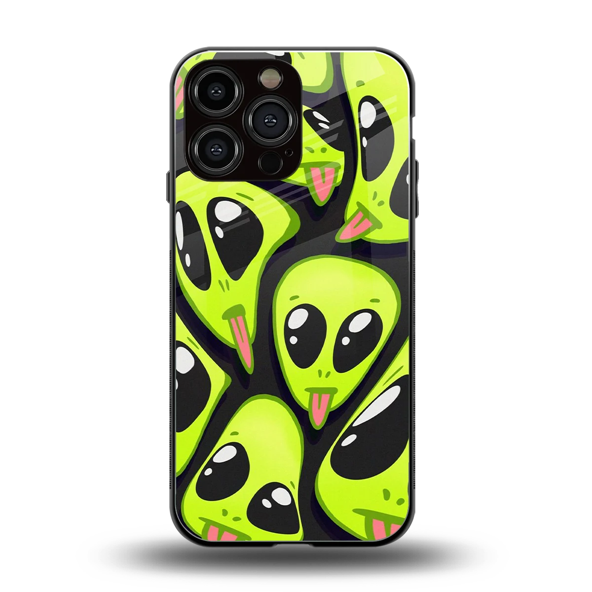 Trippy Aliens back phone cover | glass case for iphone 16 pro max