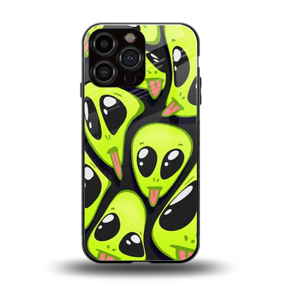 Trippy Aliens back phone cover | glass case for iphone 16 pro max