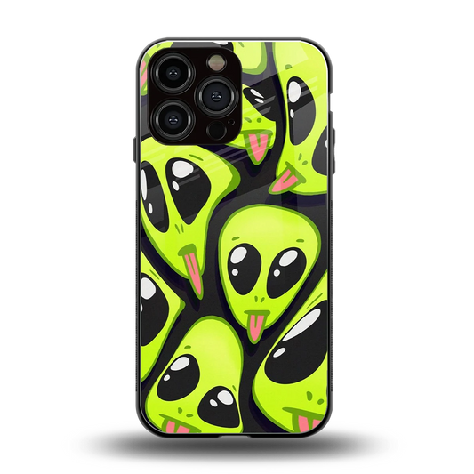 Trippy Aliens back phone cover | glass case for iphone 16 pro max