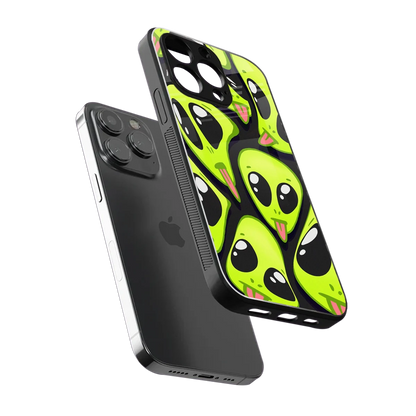 Trippy Aliens sleek iphone 16 pro max cover with tempered glass back and TPU edges