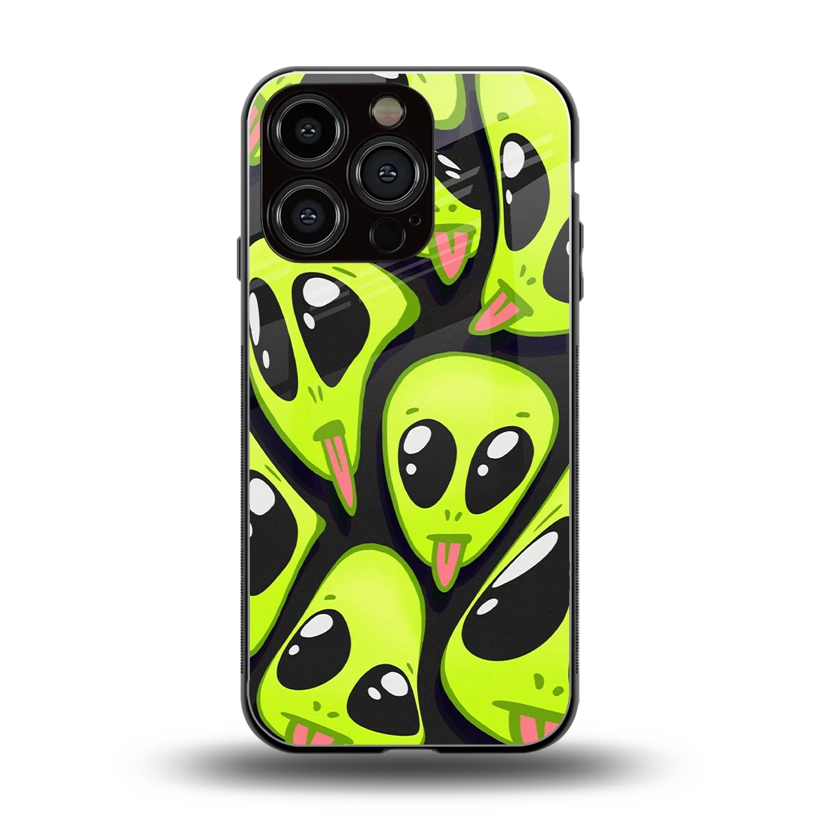 Trippy Aliens back phone cover | glass case for iphone 16 pro