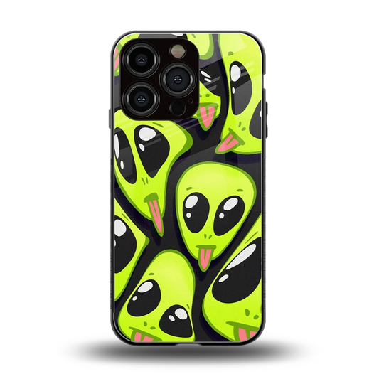 Trippy Aliens back phone cover | glass case for iphone 16 pro