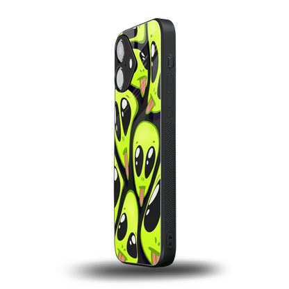 Trippy Aliens iPhone 16 mobile cover | shockproof glass phone case